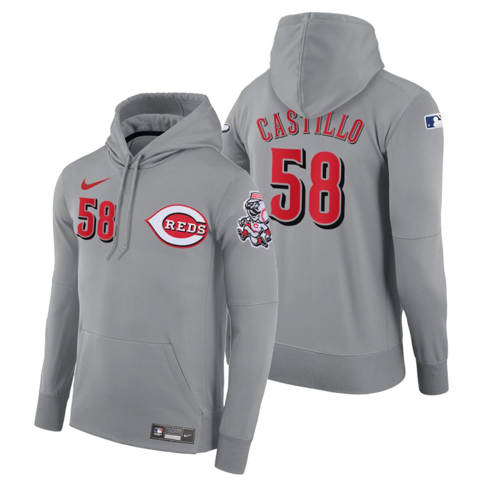 Men Cincinnati Reds #58 Castillo gray road hoodie 2021 MLB Nike Jerseys